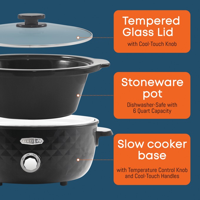 Elite Gourmet 6-Quart Diamond Pattern Slow Cooker, Black, large