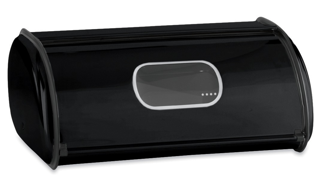 Ventilated Countertop Metal Breadbox with Window, Black, large