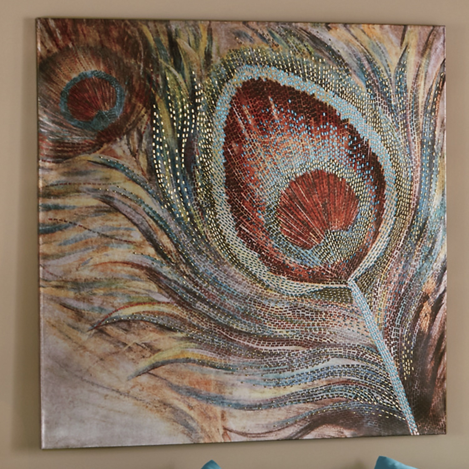 Embellished Peacock Feather Canvas Ginny S