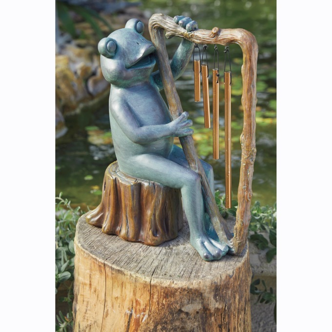 Frog with Harp Wind Chime, Multi, large