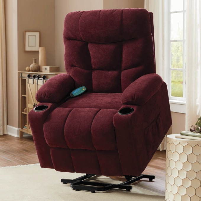 Colton Lift Recliner with Heat & Massage, Burgundy, large