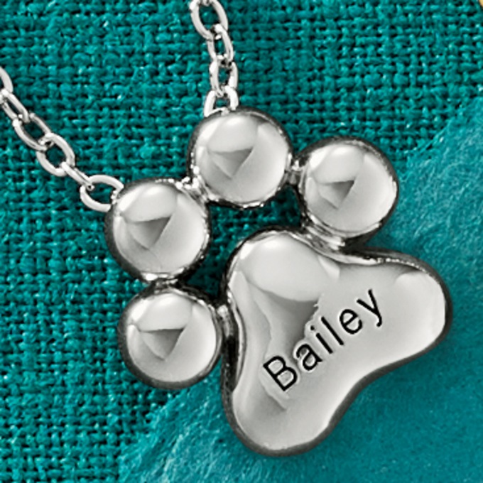 Name Pawprint Pendant - Goldtone or Silvertone, , large