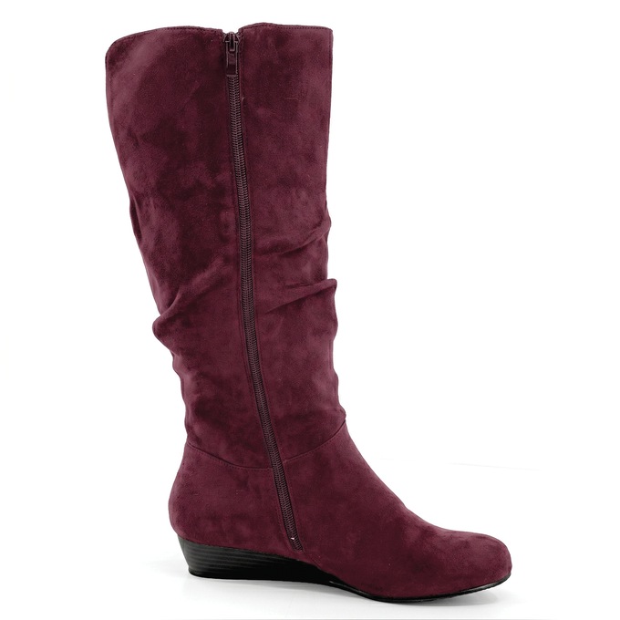 Amanda D'Laurie Tall Scrunch Boot: Rich Suede Look with 1" Wedge Heel, , large