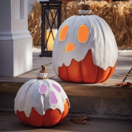 Set of 2 Outdoor Lit Ghost Pumpkins, , large