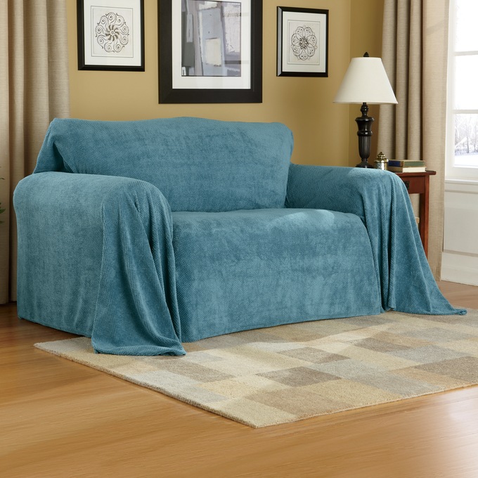 Textured Plush Furniture Throw, , large