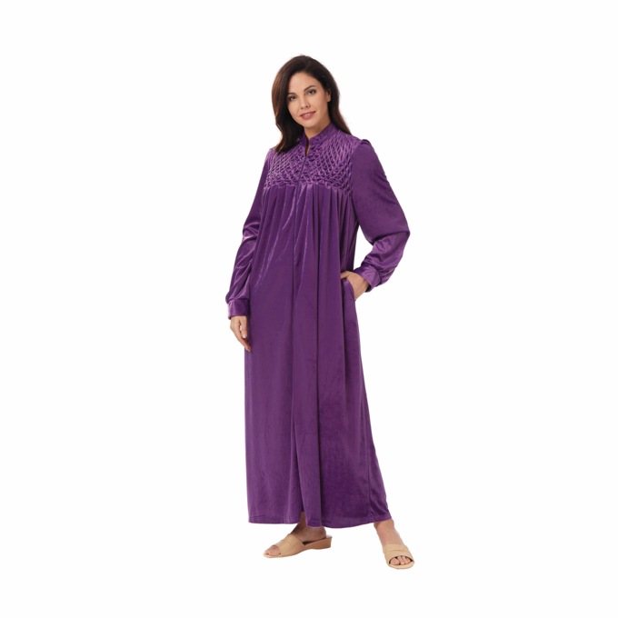 Zip Front Velour Robe, , large