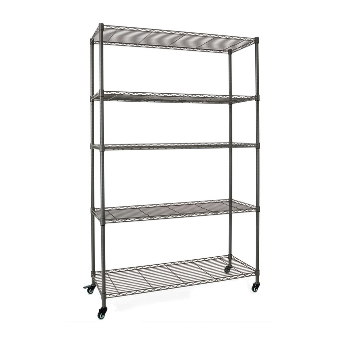 Wide 5-Tier Rolling Metal Wire Storage Rack with Wheels, , large