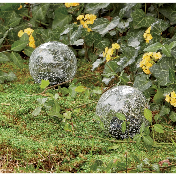 Set of 2 Solar Crackle Glass Globe Stakes, , large