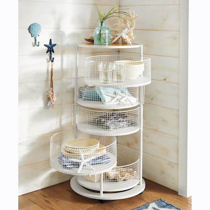 5-Basket Round Rolling Floor Organizer, , large