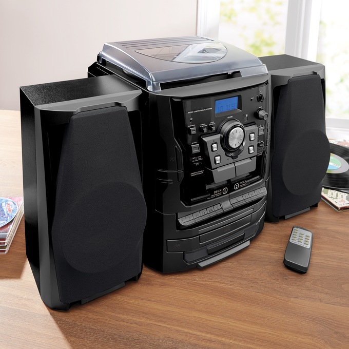 6-in-1 Music System with Deluxe Turntable, iPod/MP3, AM/FM, CD Player & Cassette, Black, large