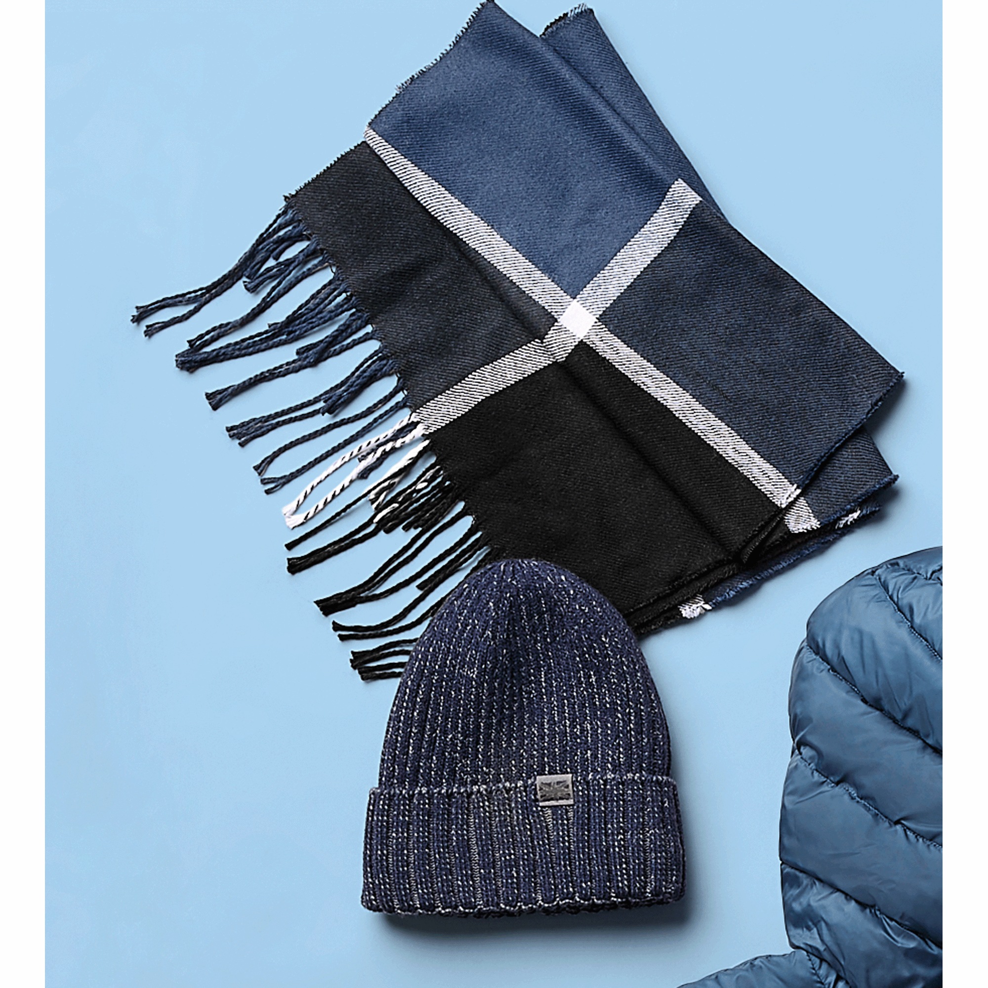 Britt&rsquo;s Knits Men&rsquo;s Winter Harbor Hat & Scarf Set, Blue, large