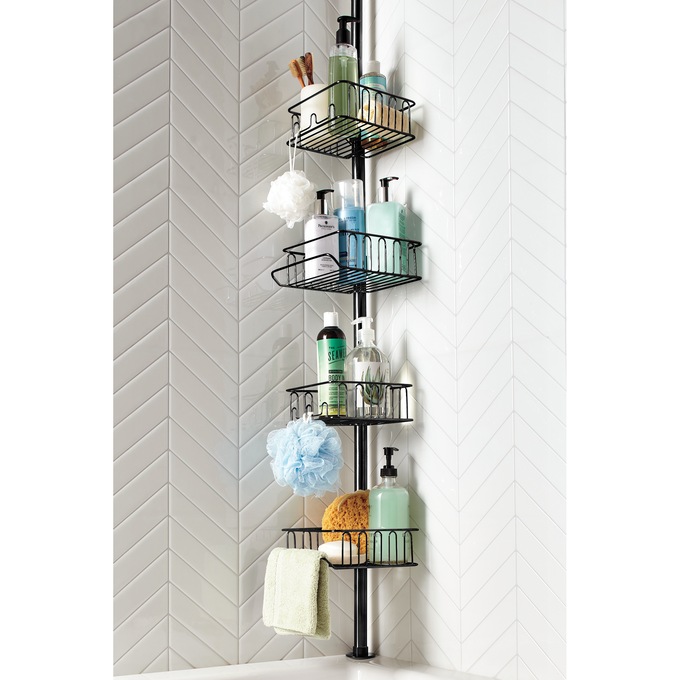 Adjustable Shower Pole Caddy, Black, large