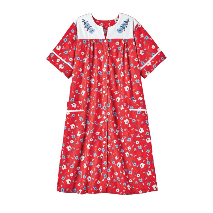 Duster With Embroidered Yoke, Red Floral, large