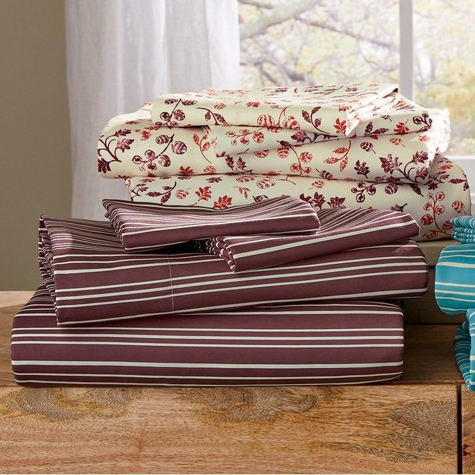 Leaf Stripe Print 2-Pack Flannel Sheet Set, , large