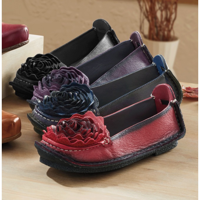 L'Artiste Dezi Leather Moccasin with Flower Detail and Memory Foam Footbed by Spring Step, , large