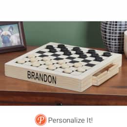 Personalized Wooden Checkers/Chess Board Set, , large