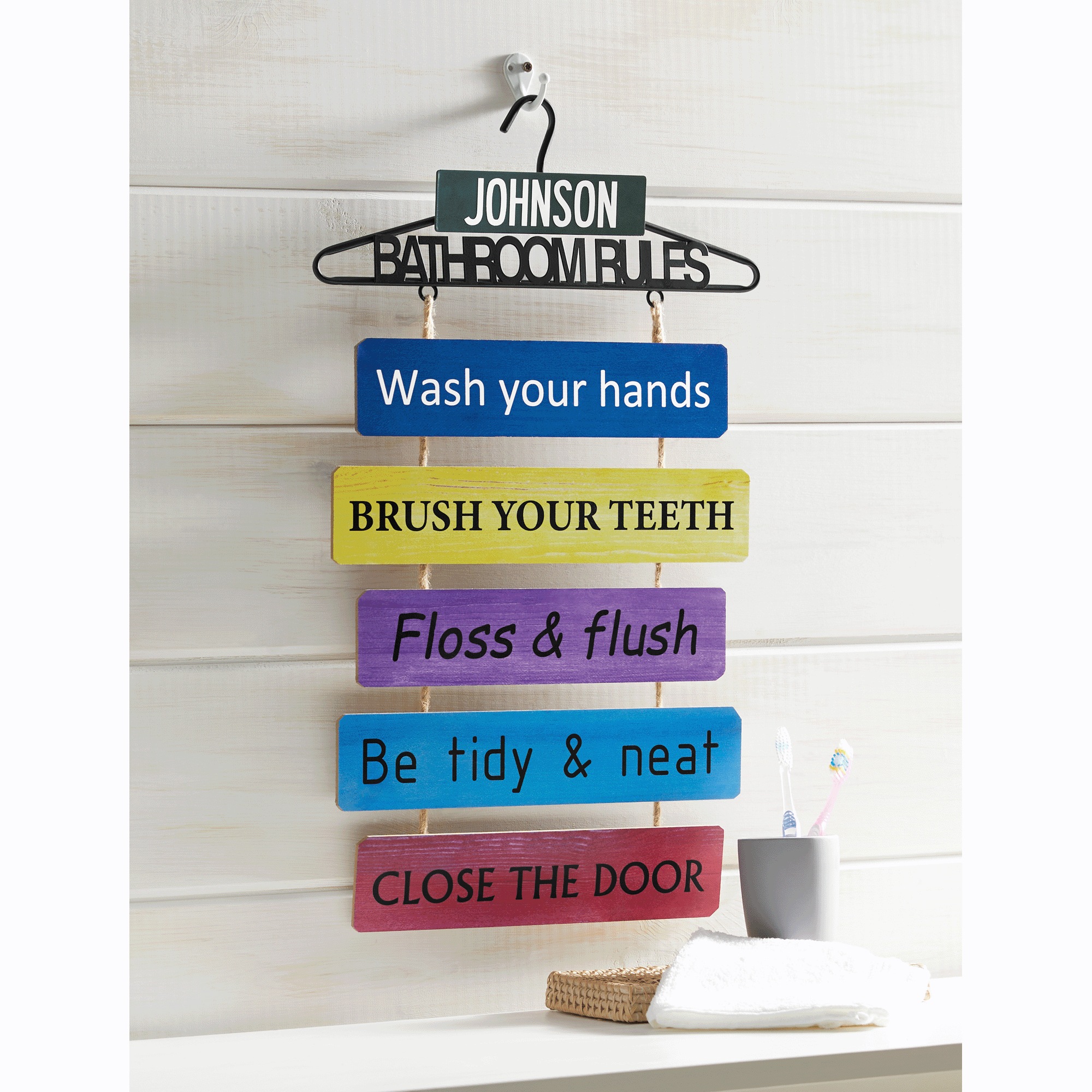 Personalized Bathroom Rules Wall Hanging, , large