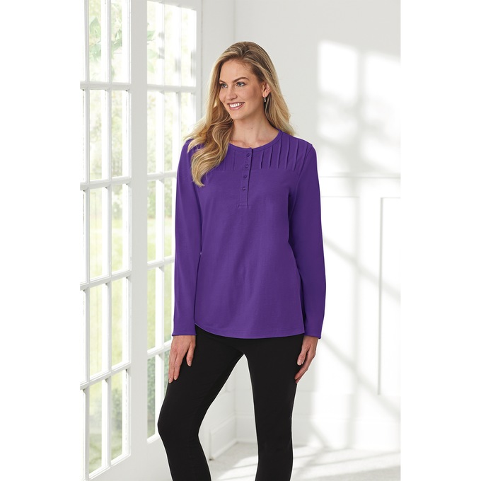 Easy Essentials&trade; Long-Sleeve Pintuck Top, , large