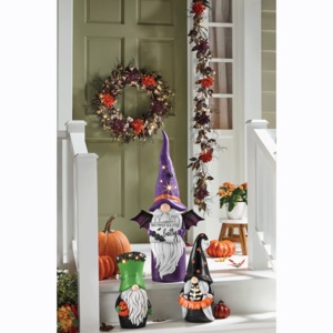 Set of 3 Large Lit Halloween Gnomes, , large