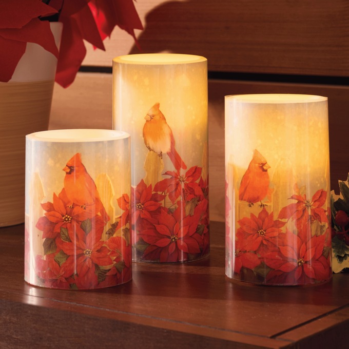 Set of 3 LED Cardinal Candles, , large