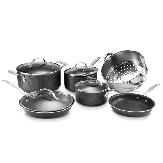 Granitestone Stainless Steel Hammered 10 Piece Nonstick Cookware Set - Silver