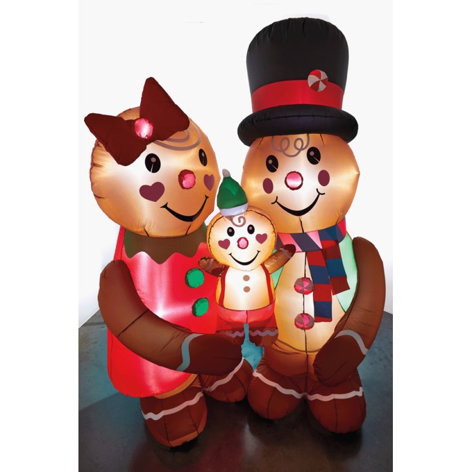 Loving Gingerbread Family Lit Inflatable, Brown, large