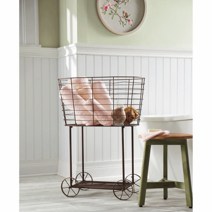 Vintage Rolling Laundry Cart, , large