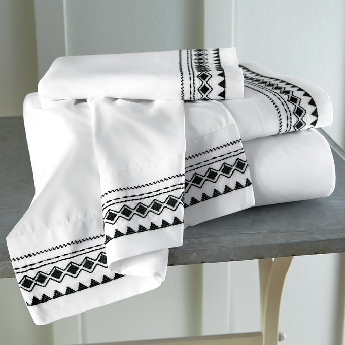 Chain-Stitch Embroidered Microfiber Sheet Set, , large
