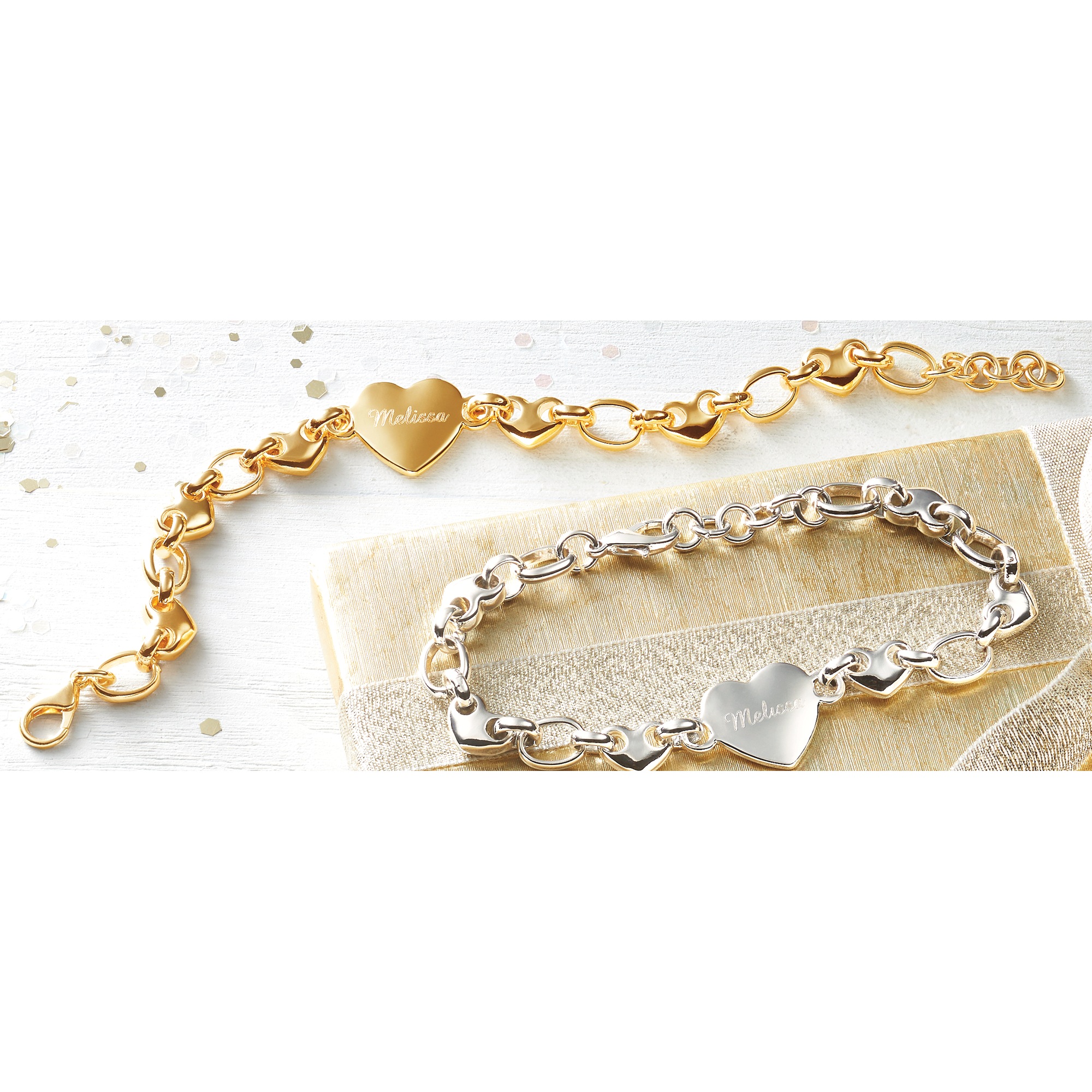 Personalized Name Heart Link Bracelet, Goldtone, large