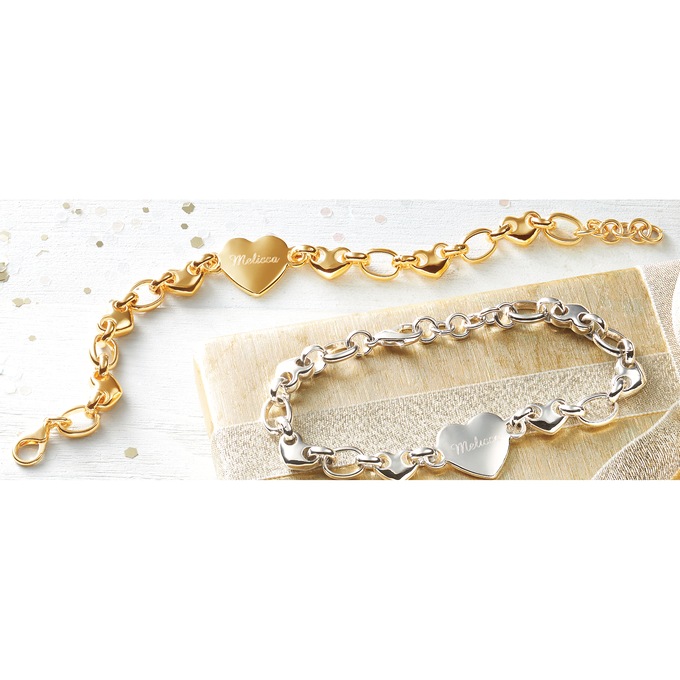 Personalized Name Heart Link Bracelet, , large