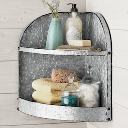 Galvanized Metal Corner Wall Shelf, , large