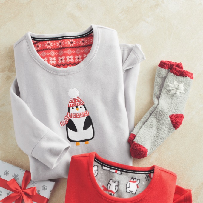 Holiday Friends Microfleece Nightshirt and Socks Set, , large
