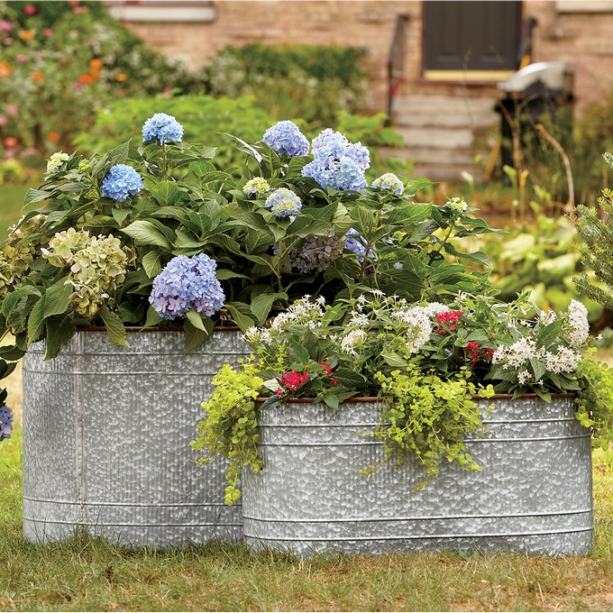 Galvanized Metal Tub Planter Set, , large