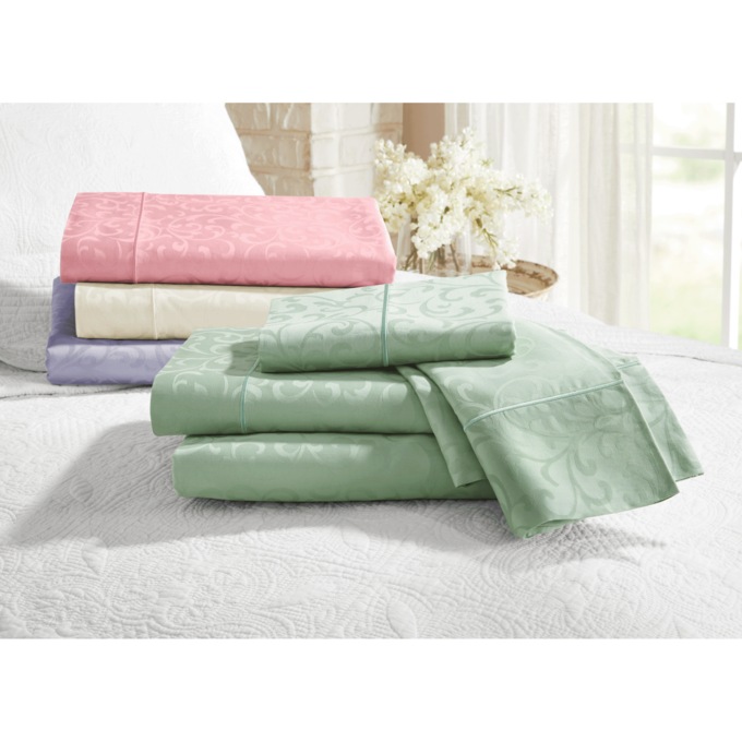 300-Thread Count Cotton Scroll Jacquard Sheet Set, , large
