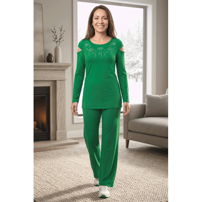 Celebrate 2-Piece Active Set with Rhinestones & Slit-Sleeve Detail, , large