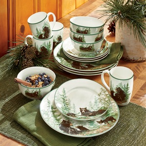 16-Piece Black Bear Lodge Dinnerware Set, , large