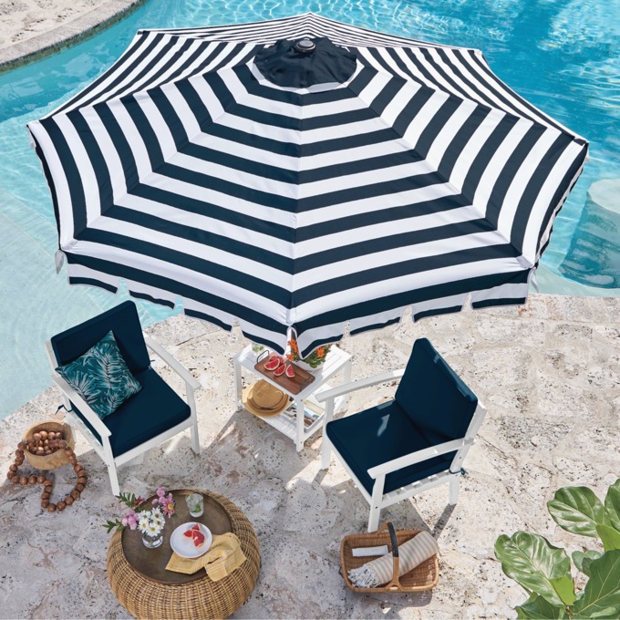 Keyhole Cabana Umbrella, Navy White Stripe, large