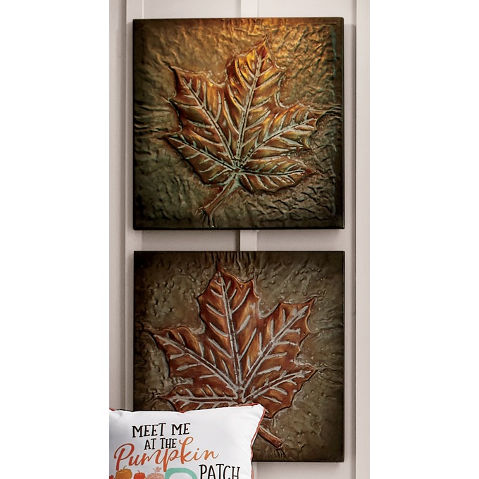 Set of 2 Metal Leaf Wall D&eacute;cor, , large