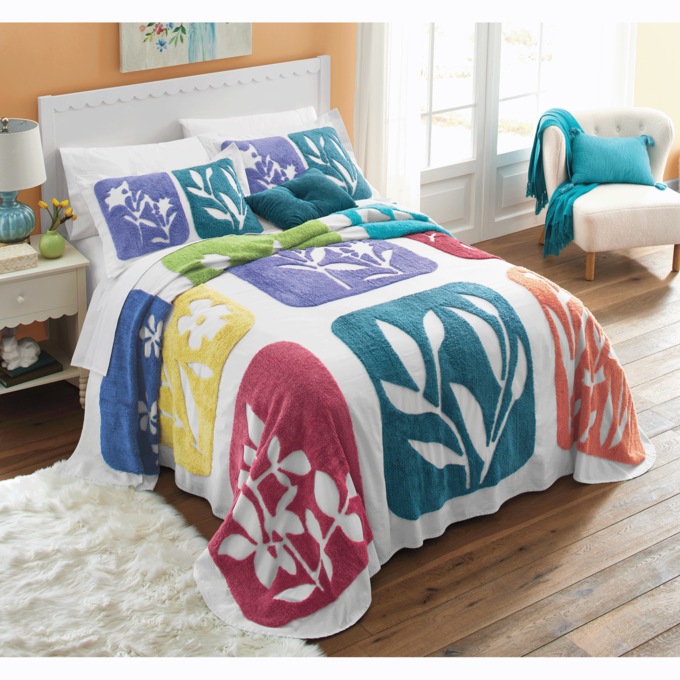 Patch Chenille Bedspread and Sham, , large