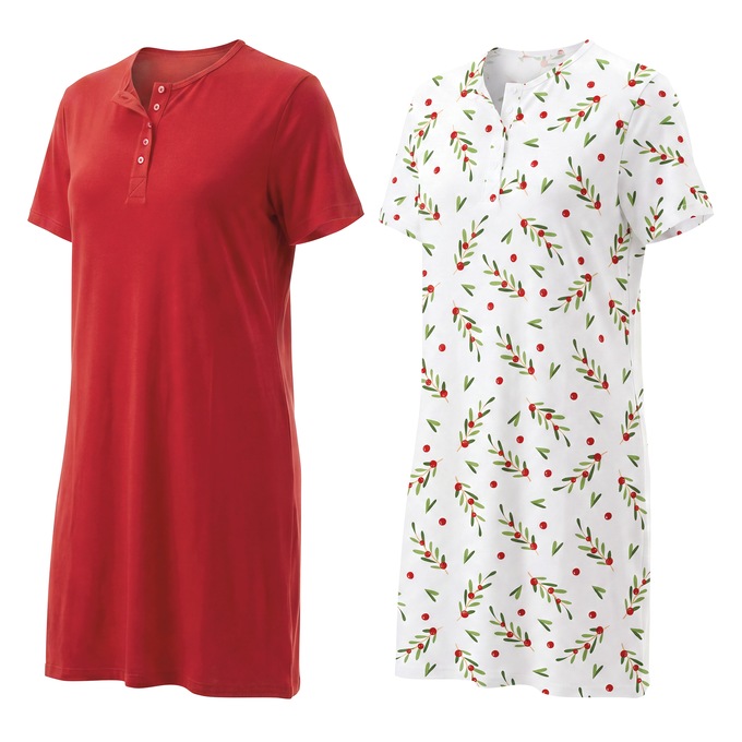 2-Pack Cotton Knit Henley Nightshirts for Women, , large