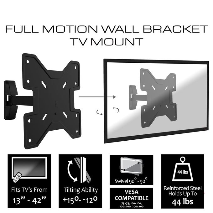 Xtreme TV Full Motion Wall Mount 13&ndash;42", , large