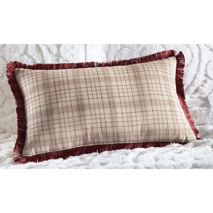 Spice Plaid With Fringe Decorative Pillow, , large