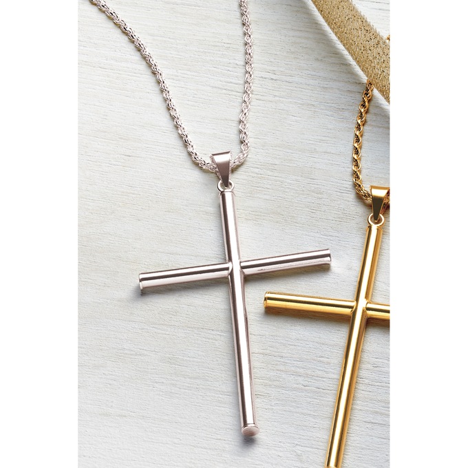 Long Tube Cross Pendant, Sterling Silver, large