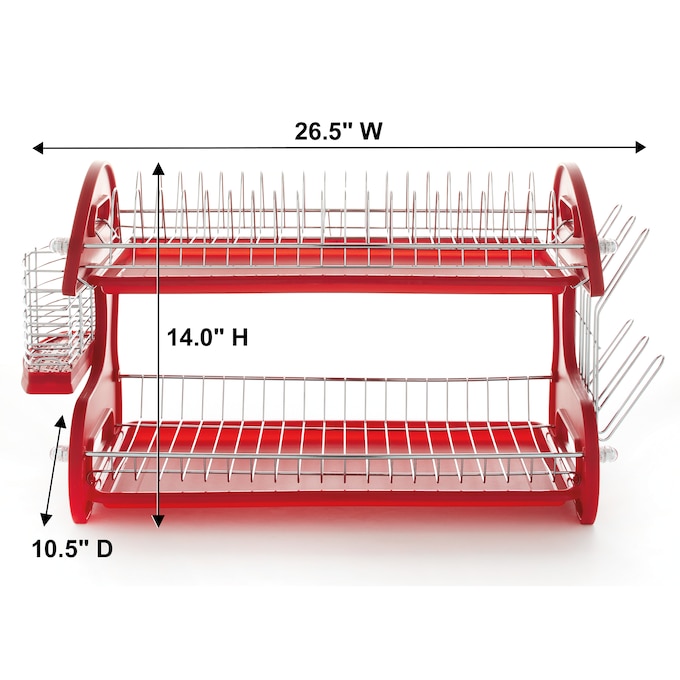 Space-Saving 2-Tier Dish Drying Rack with Utensil Holder, Delicious Red, large