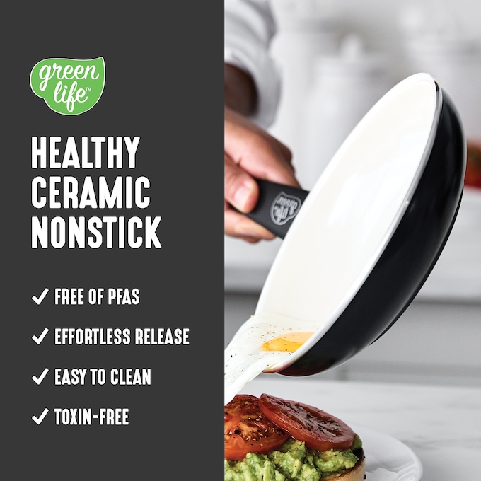 GreenLife 16-Piece Soft-Grip Cookware Set, Black, large