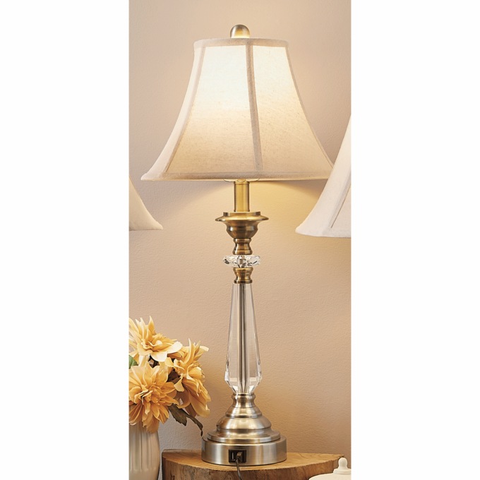 Annette Crystal Touch Lamp With Usb Ports, Crystal, large
