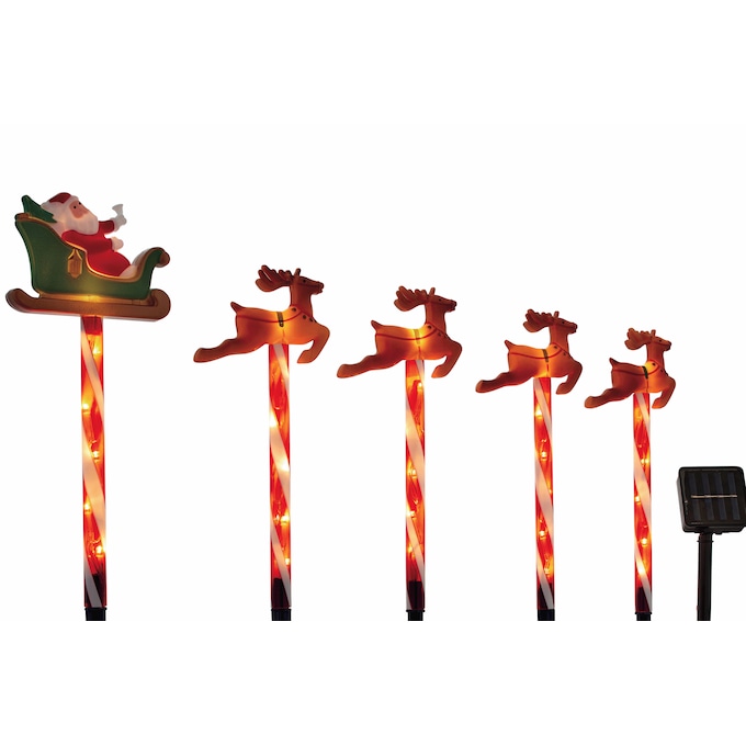 Set of 5 Solar Santa and Reindeer Stakes, Brown, large