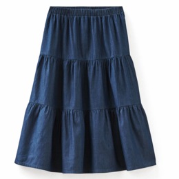 Ruffled Cotton Denim Skirt, , large