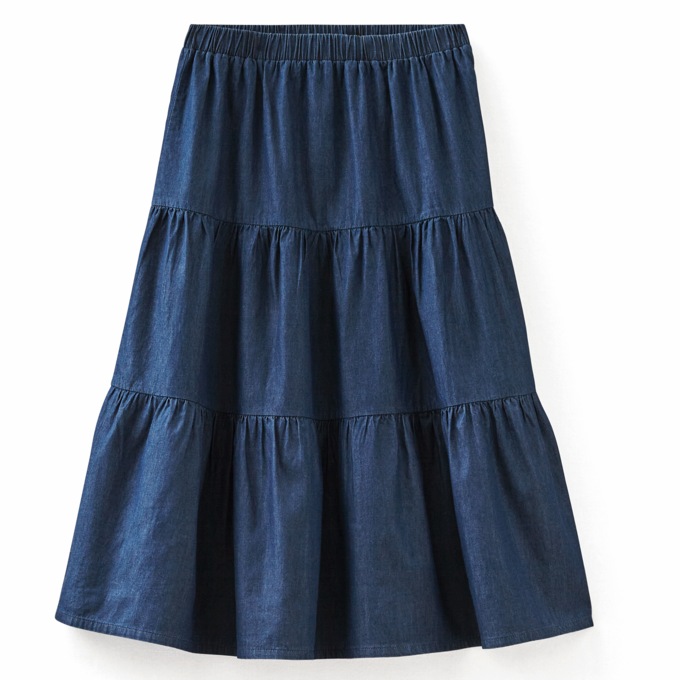 Ruffled Cotton Denim Skirt, , large