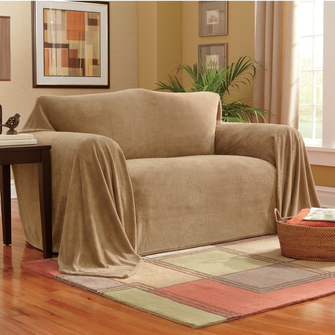 Textured Plush Furniture Throw, , large